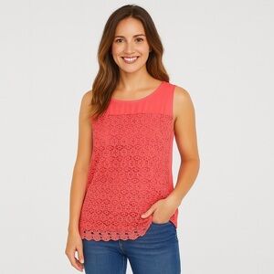 Cremieux Coral Lace Front Sleeveless Top, Size L
